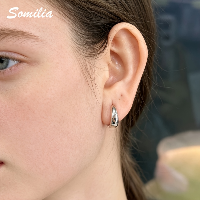 Ladies' Silver Plated Water Droplet Shaped Hoop Earrings